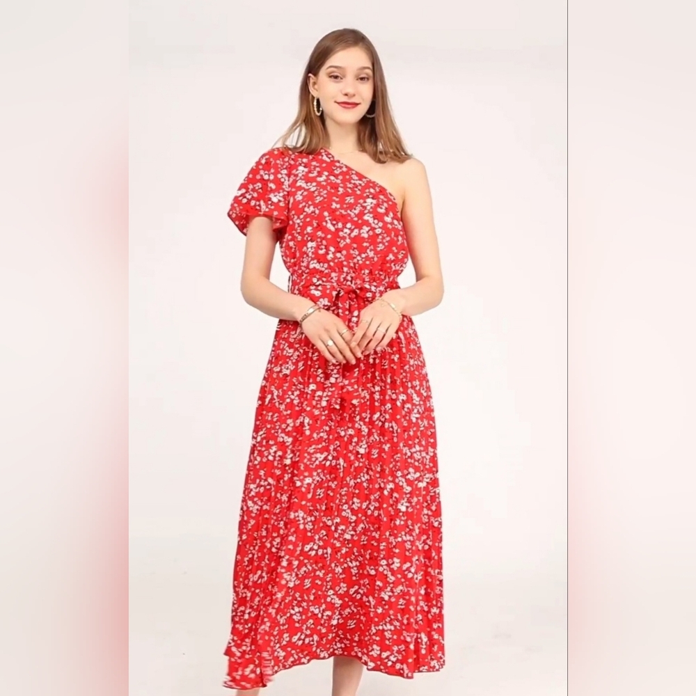 MASCOMODA One Shoulder Pleated Dress